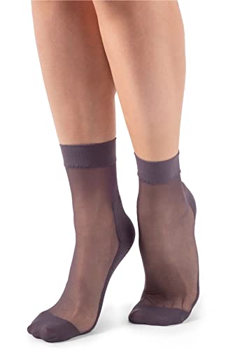 LORES Durchsichtige Viertelsocken für Damen, Einheitsgröße, Knöchelsocken mit Massagesohle, Pop-Nylon, unsichtbar, 20 DEN Massaggio, Fumo, One size von LORES