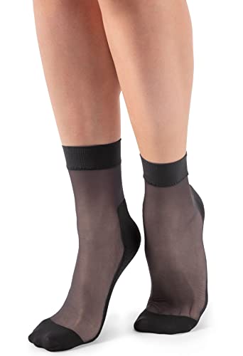 LORES Durchsichtige Viertelsocken für Damen, Einheitsgröße, Knöchelsocken mit Massagesohle, Pop-Nylon, unsichtbar, 20 DEN Massaggio, schwarz, One size von LORES