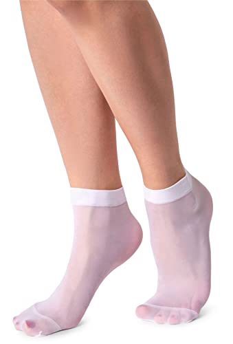 LORES Halbdurchsichtige Damensocken, tief geschnitten, unsichtbar, knöchelhoch, Pop-Nylon, weich, bequem, Einheitsgröße, 15 DEN (15 DEN ), 2 Paar, Bianco, One size von LORES