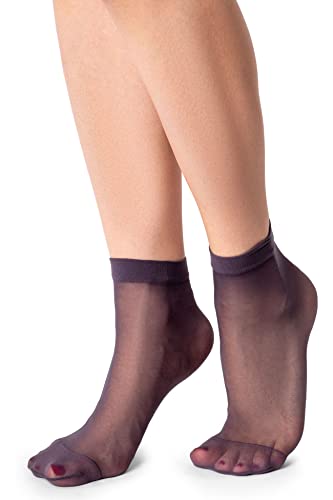 LORES Halbdurchsichtige Damensocken, tief geschnitten, unsichtbar, knöchelhoch, Pop-Nylon, weich, bequem, Einheitsgröße, 15 DEN (15 DEN ), 2 Paar, Fumo, One size von LORES