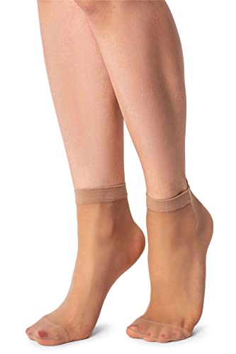 LORES Halbtransparente Damen-Socken, niedrig geschnitten, unsichtbar, knöchelhoch, Pop, Nylon, weicher Komfort, Einheitsgröße, 15 DEN, 2 Paar, Visone, One size von LORES