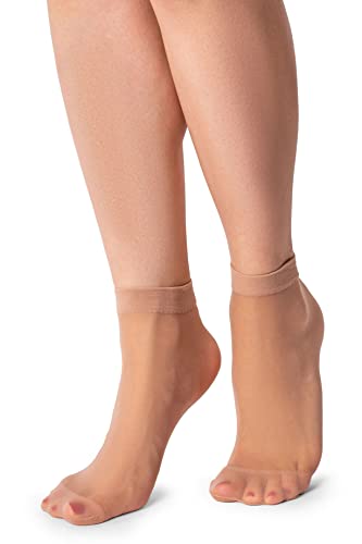 LORES Halbdurchsichtige Damensocken, tief geschnitten, unsichtbar, knöchelhoch, Pop-Nylon, weich, bequem, Einheitsgröße, 15 DEN (15 DEN ), 2 Paar, camel, One size von LORES