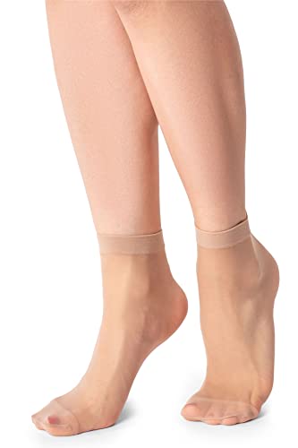 LORES Halbdurchsichtige Damen-Socken, niedrig geschnitten, unsichtbar, knöchelhoch, Pop, Nylon, weicher Komfort, Einheitsgröße, 15 den, 2 Paar, natur, One size von LORES