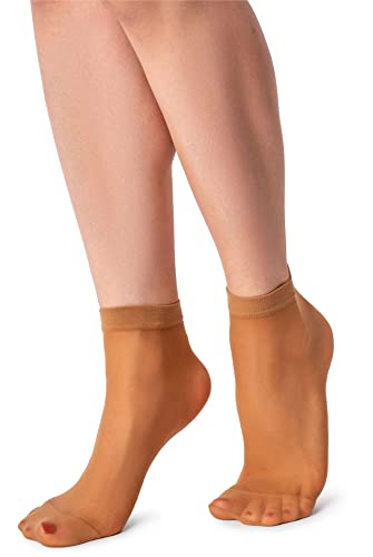 LORES Halbtransparente Damen-Socken, niedrig geschnitten, unsichtbar, knöchelhoch, Pop, Nylon, weicher Komfort, Einheitsgröße, 15 DEN, 2 Paar, sahara, One size von LORES