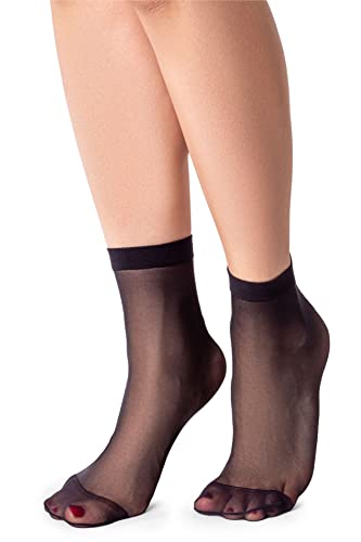 LORES Halbdurchsichtige Damensocken, tief geschnitten, unsichtbar, knöchelhoch, Pop-Nylon, weich, bequem, Einheitsgröße, 15 DEN (15 DEN ), 2 Paar, schwarz, One size von LORES