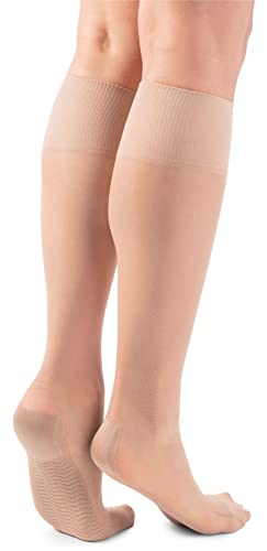 LORES Pop Socks Damen Stützstrümpfe, atmungsaktiv, mit Massagesohle, drucklos, 20 Denier, ein Paar, Puder, Einheitsgröße von LORES