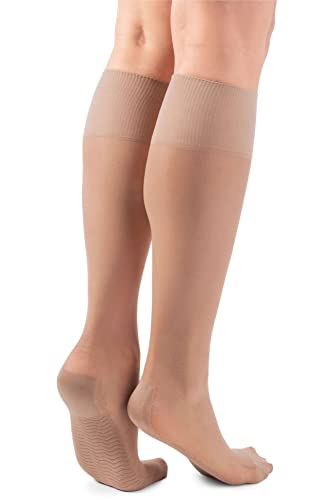 LORES Pop Socks Damen Kniestrümpfe atmungsaktiv mit Massagesohle druckfrei 20 DEN ein Paar, Visone, One size von LORES