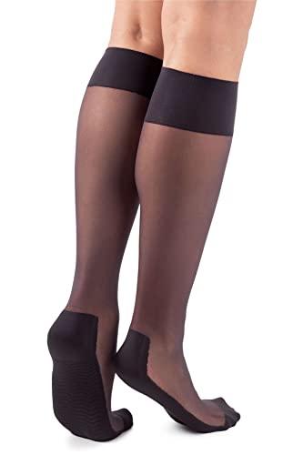 LORES Pop Socks Damen Kniestrümpfe atmungsaktiv mit Massagesohle druckfrei 20 DEN ein Paar, schwarz, Einheitsgröße von LORES