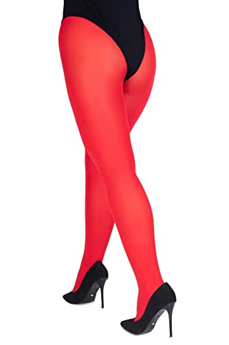 LORES Satin Damen Strumpfhose 100 DEN Dicker Glänzender Look Schlichter Glanz Blickdichte Vollstrümpfe Druckfreie Lucido, Red M von LORES