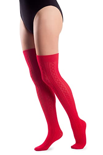 LORES Warme gemusterte Oberschenkelhohe Overknee-Socken Beinstulpen dicke kniehohe Strümpfe, Rosso, One size von LORES