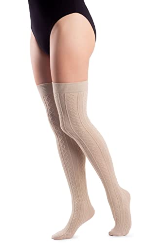 LORES Warm gemusterte Oberschenkelstrümpfe Overknee-Socken Beinstulpen Dicke Kniestrümpfe, hellbeige, One size von LORES