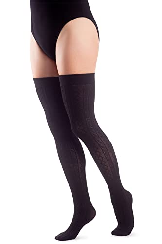 LORES Warm gemusterte Oberschenkelstrümpfe Overknee-Socken Beinstulpen Dicke Kniestrümpfe, schwarz, One size von LORES