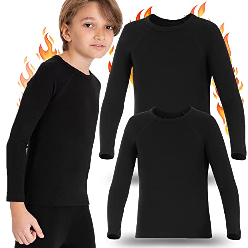 LOREZA® 2er Kinder Jungen Mädchen Thermo Unterwäsche Langarm mit Fleece (104-110 (4-5 Jahre), Schwarz) von LOREZA