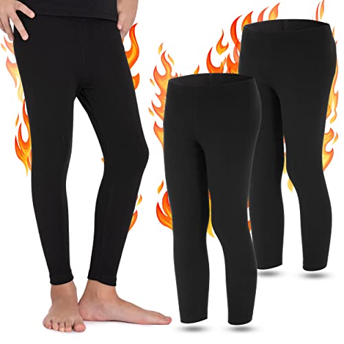 LOREZA® 2er Kinder Jungen Mädchen Thermo Unterwäsche Leggings mit Fleece Uni (164-170 (14-15 Jahre), Schwarz) von LOREZA