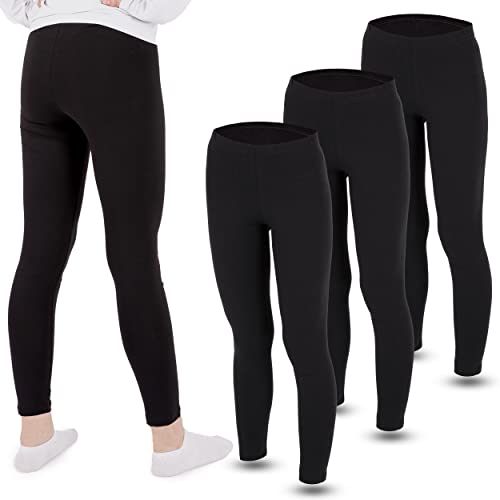 LOREZA® 3er Pack Mädchen Leggings Set lang Baumwolle (128-134 (8-9 Jahre), Schwarz) von LOREZA