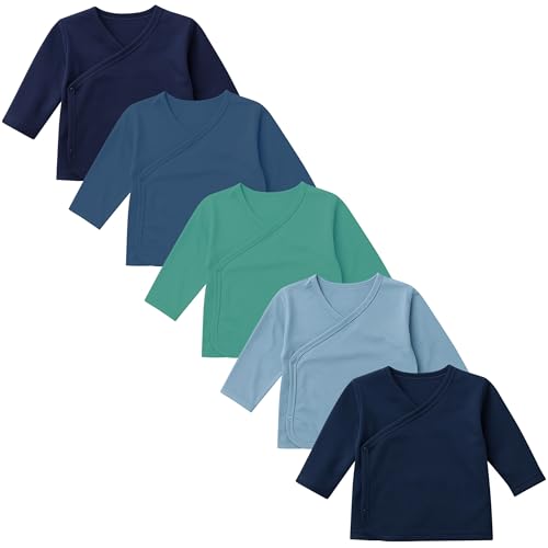 LOREZA® 5er Set Jungen Bequeme Wickelshirts Langarm 100% Baumwolle 50 Variante 1 von LOREZA