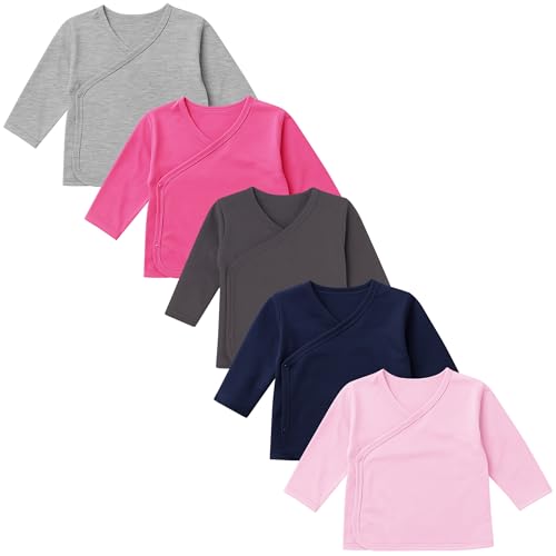 LOREZA® 5er Set Mädchen Bequeme Wickelshirts Langarm 100% Baumwolle 80 Variante 1 von LOREZA
