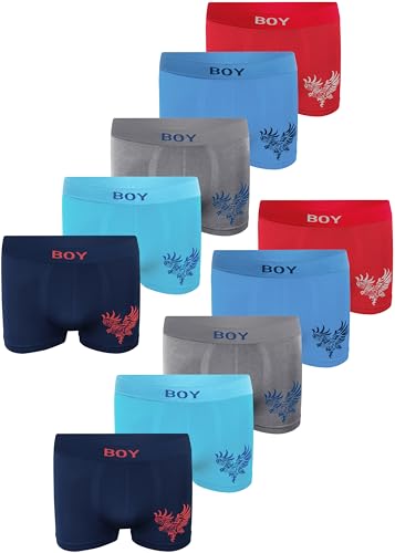 LOREZA ® 10 Jungen Boxershorts Unterwäsche Mikrofaser Unterhosen Nahtlos (140-152 (10-12Jahre), Modell 2) von LOREZA