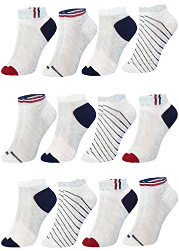 LOREZA ® 12 Paar Kinder Jungen Mädchen UNI Baumwolle Sneakersocken (21-24, E-01) von LOREZA