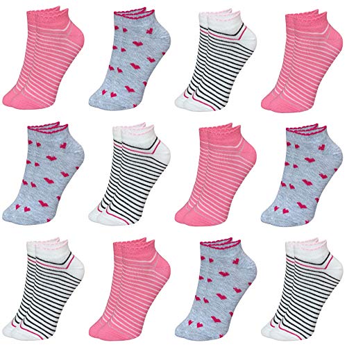 LOREZA ® 12 Paar Kinder Mädchen Baumwolle Socken Kindersocken Sneaker (25-28, Modell 3) von LOREZA