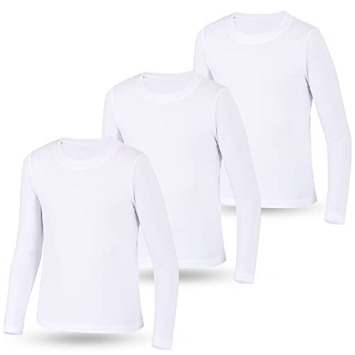 LOREZA ® 3er Pack Kinder Jungen Mädchen Uni Langarm Langarmshirt Unterhemden (116-122 (6-7Jahre), Weiss) von LOREZA