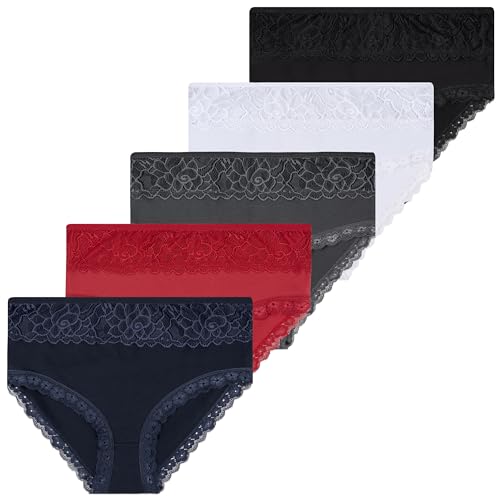 LOREZA ® 5 Damen Taillenslips mit Spitze aus Baumwolle Unterhosen (40/42, Modell 1) von LOREZA