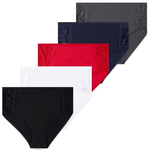 LOREZA ® 5 Damen Taillenslips mit Spitze aus Baumwolle Unterhosen (48/50, Modell 2) von LOREZA