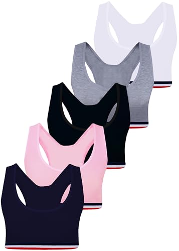 LOREZA ® 5 Mädchen Bustier Baumwolle BH Sport Bra (140-146, M7 - Breite Träger) von LOREZA