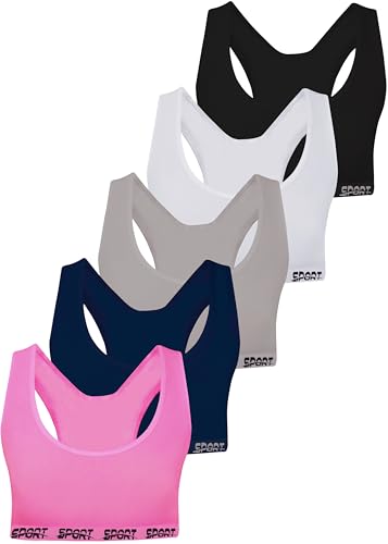 LOREZA ® 5 Mädchen Bustier Mikrofaser BH Sport Bra Unterwäsche - Breite Träger (158-170, Modell 3) von LOREZA