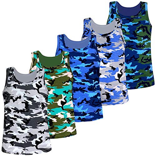 LOREZA ® 5 Pack Jungen Camouflage Unterhemden Tank Top (116-122 (6-7 Jahre), Modell 1-5 STÜCK) von LOREZA