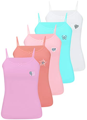 LOREZA ® 5 Stück Mädchen Baumwolle Strass & Glitzer Unterhemden (92-98 (2-3 Jahre), Modell 1-5 STÜCK) von LOREZA