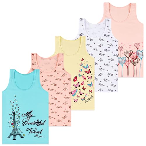 LOREZA ® 5 Stück Mädchen Baumwolle Unterhemden Tank Top - 104-110 (4-5 Jahre) - Modell 7 von LOREZA