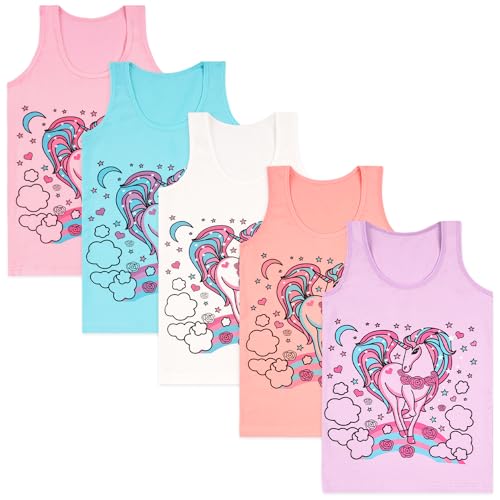 LOREZA ® 5 Stück Mädchen Baumwolle Unterhemden Tank Top - 104-110 (4-5 Jahre) - Modell 8 von LOREZA