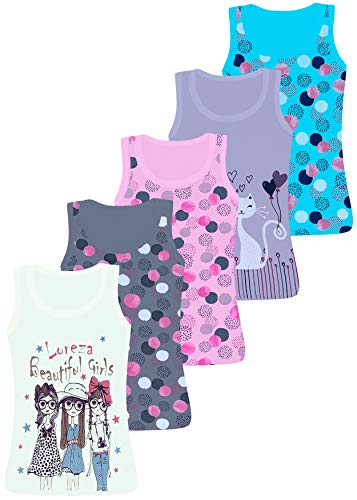 LOREZA ® 5 Stück Mädchen Baumwolle Unterhemden Tank Top - 116-122 (6-7 Jahre) - Modell 5 von LOREZA