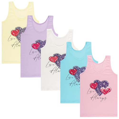 LOREZA ® 5 Stück Mädchen Baumwolle Unterhemden Tank Top - 128-134 (8-9 Jahre) - M-14 von LOREZA