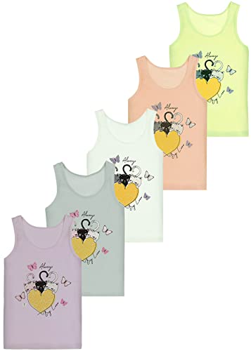 LOREZA ® 5 Stück Mädchen Baumwolle Unterhemden Tank Top Kinder - 152-158 (12-13 Jahre) - M-495047 von LOREZA