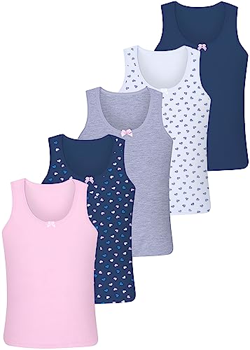 LOREZA ® 5 Stück Mädchen Baumwolle Unterhemden Tank Top Kinder - 164-170 (14-15 Jahre) - Modell 7 von LOREZA