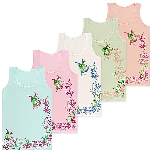 LOREZA ® 5 Stück Mädchen Baumwolle Unterhemden Tank Top Kinder - Butterfly - 140-146 (10-11 Jahre) - Modell 1 von LOREZA