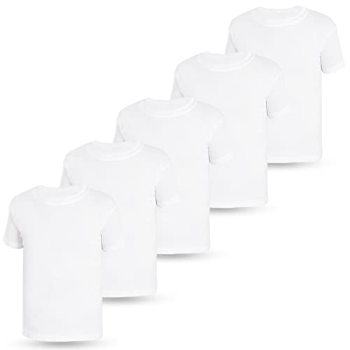 LOREZA ® 5er Pack Kinder Jungen Mädchen Unterhemd Kurzarm T-Shirt 100% Baumwolle (140-146 (10-11Jahre), White) von LOREZA