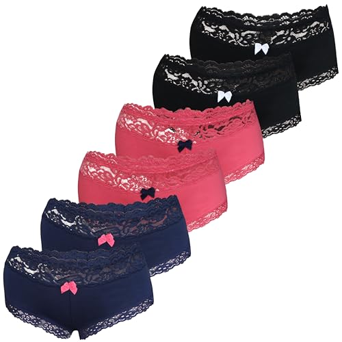 LOREZA ® 6er Set Damen Panties Unterwäsche mit Spitze Baumwolle (40, Modell 1-6 STÜCK) von LOREZA