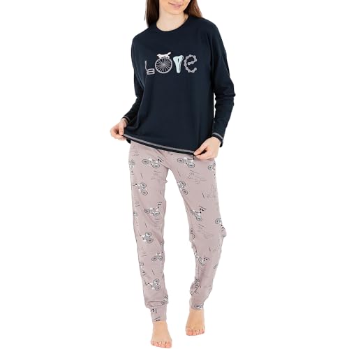LOREZA ® Damen Pyjama Baumwolle Set Schlafanzug aus Baumwolle Langarm - L - Modell 2 Blau von LOREZA