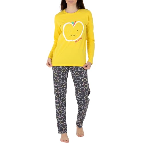 LOREZA ® Damen Pyjama Baumwolle Set Schlafanzug aus Baumwolle Langarm - L - Modell 4 Gelb von LOREZA