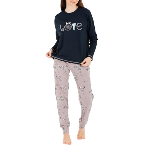 LOREZA ® Damen Pyjama Baumwolle Set Schlafanzug aus Baumwolle Langarm - M - Modell 2 Blau von LOREZA