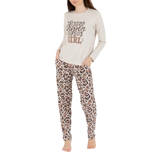 LOREZA ® Damen Pyjama Baumwolle Set Schlafanzug aus Baumwolle Langarm - M - Modell 3 Stone von LOREZA