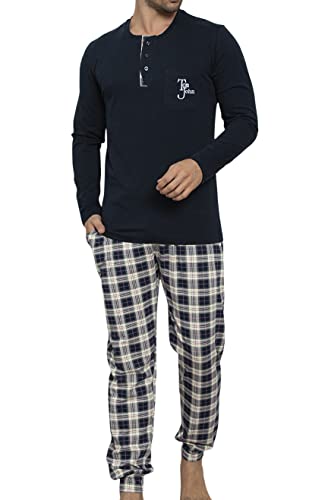 LOREZA ® Herren Pyjama Set aus Baumwolle Langarm - M-93907-Blau - 3XL von LOREZA