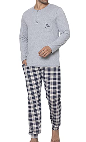 LOREZA ® Herren Pyjama Set aus Baumwolle Langarm - M-93907-Grau - 4XL von LOREZA