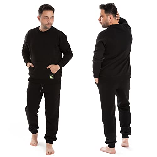 LOREZA ® Herren Thermo Hausanzug Freizeitanzug aus Baumwolle - Modell 1 Schwarz - L von LOREZA