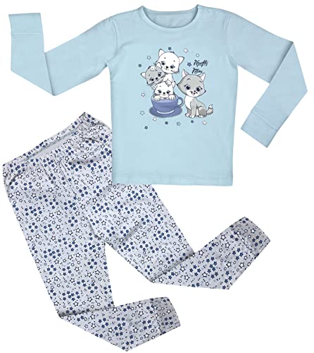 LOREZA ® Mädchen Kinder Pyjama Baumwolle Set Zweiteiliger Schlafanzug (104-110 (4-5 Jahre), Modell 2 Hellblau) von LOREZA