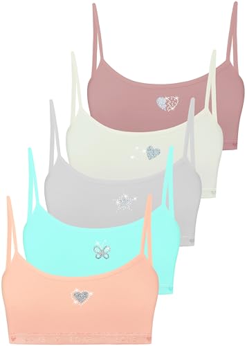 5 Mädchen Bustier Baumwolle Strass & Glitzer Sport BH - Modell 2 (128-134) von LOREZA