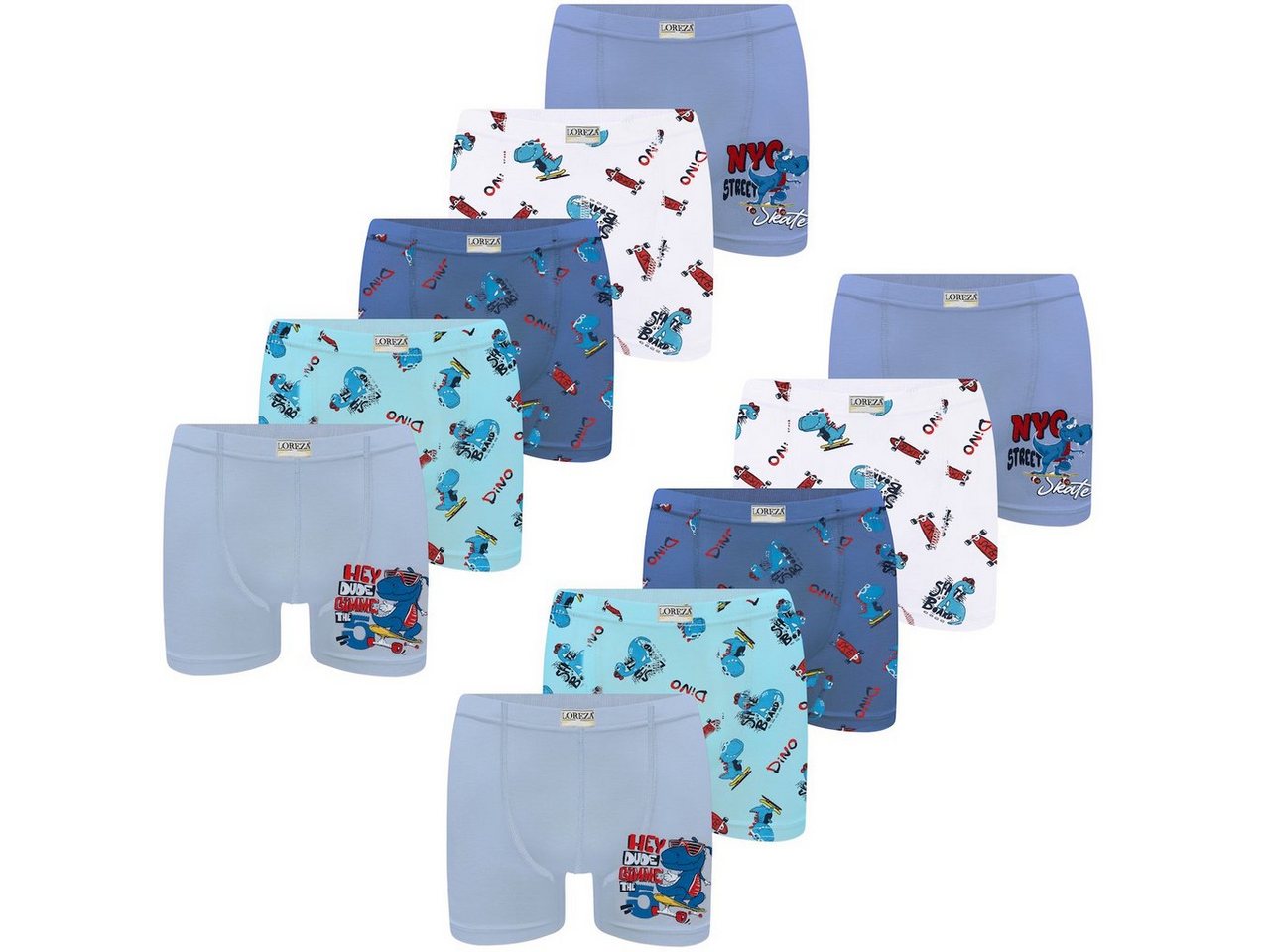 LOREZA Boxershorts 10er Set Jungen Boxershorts - Dino- Bunt (Spar-Packung, 10-St) von LOREZA